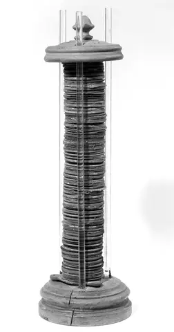 Original Voltaic pile. Probably made and used by Volta himself. This pile was shown at the exhibition at Como, Italy in 1899, commemorating the work of Galvani and Volta.