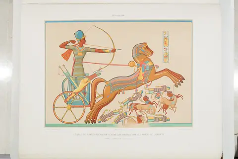 Egyptian art. Rames II fighting over soldiers at the Battle of Kadesh, Orontes