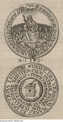 Mint of Elector Johann Georg I von Sachsen commemorating the Passover Treaty of 1552 and the Augsburg Peace of Religion of 1555