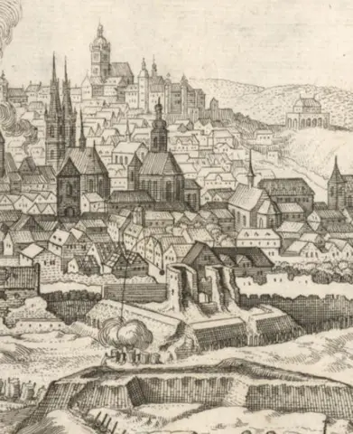 Karel Škréta obléhání Prahy 1648 detail Horská brána