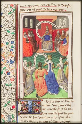The queen of England, Eleanor of Aquitaine, before pope Clemens III