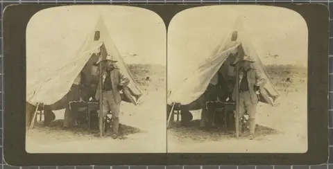 Theodore Roosevelt as a Rough-Rider at Tampa, Florida. Justification of the title, registered title American Stereoscopic Company