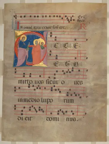 Antiphonal folio with historiated initial 'E'